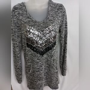 2/$30 VANITY Gray‎ Sequin Stretchy Women's Casual Hoodie (#326)